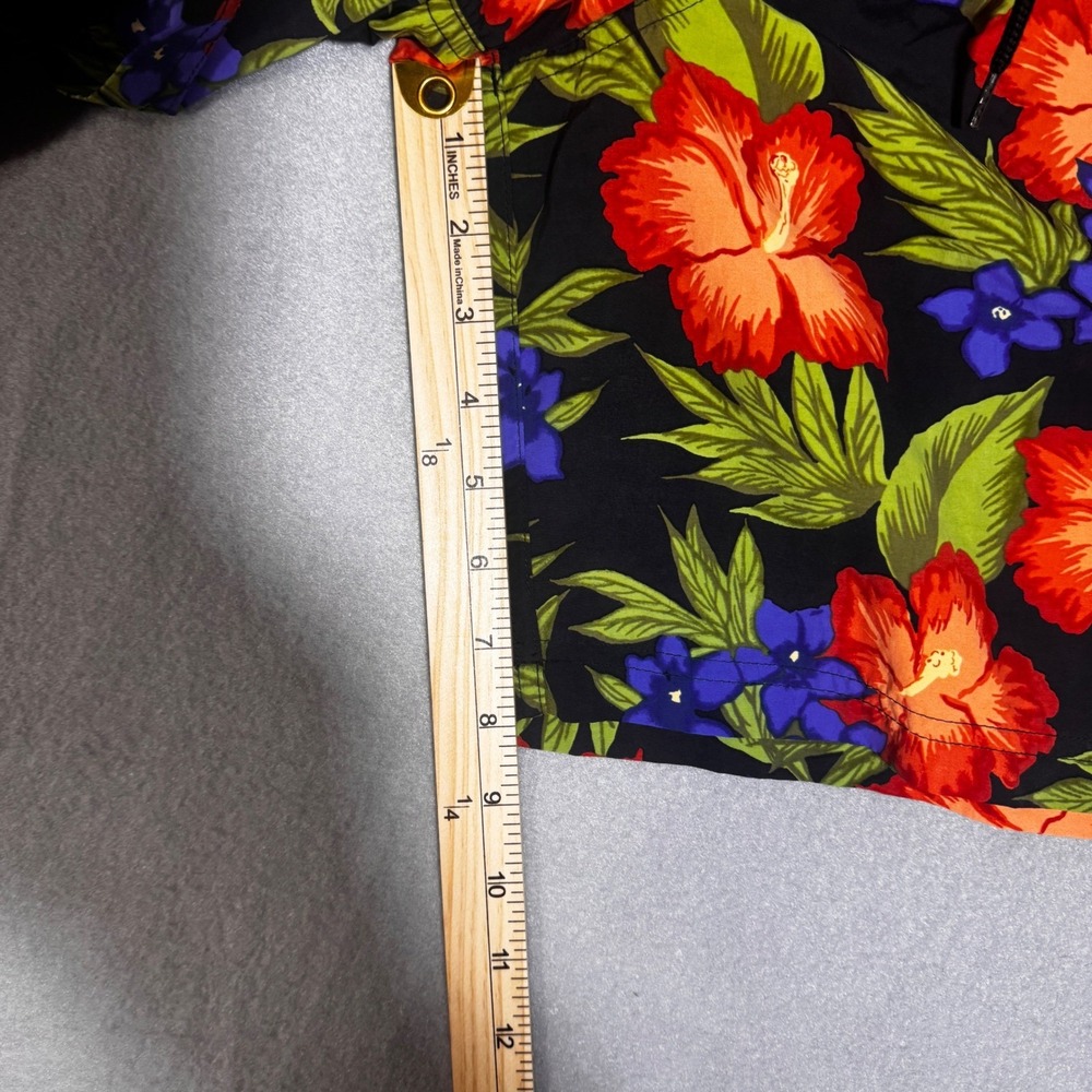 Mens‎ XL Tropical Hibiscus Floral Swim Trunks Black Orange Blue Board Shorts - Picture 5 of 7